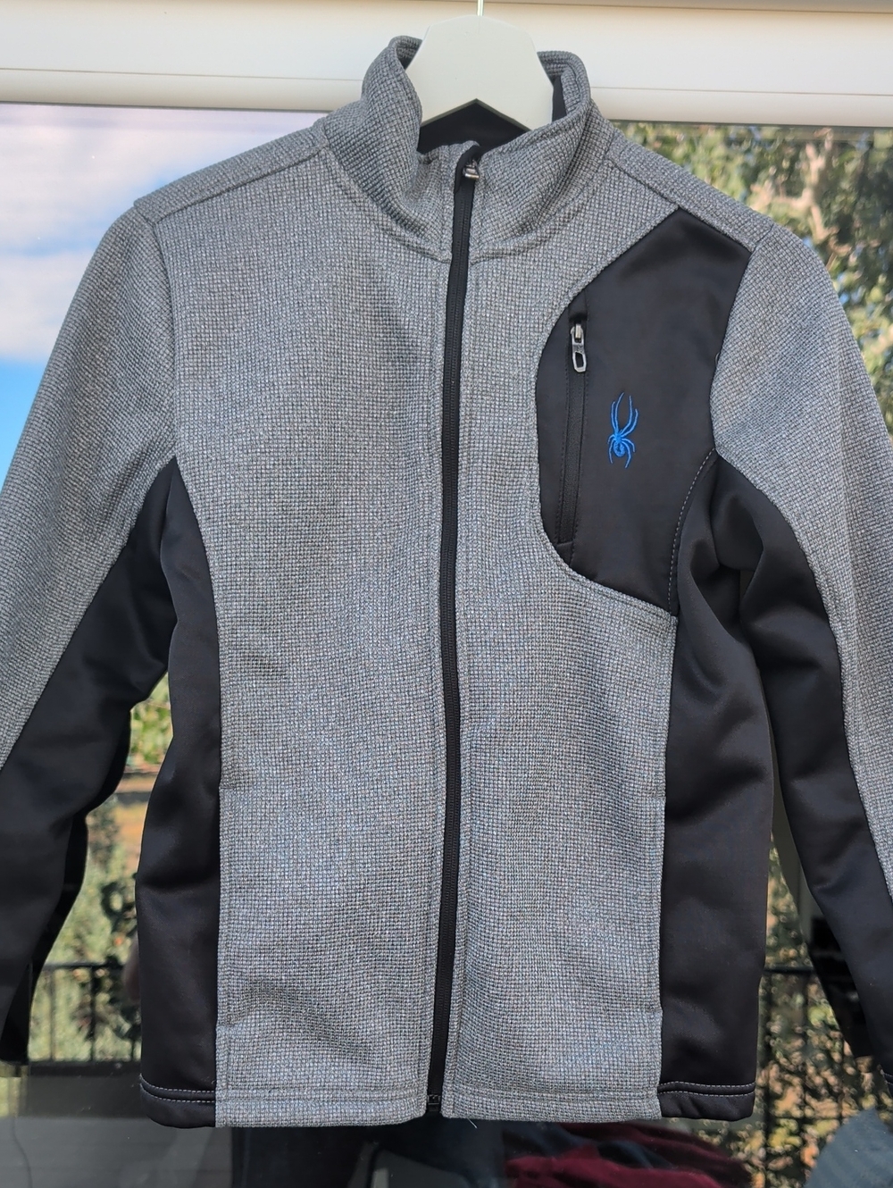 Spyder Boys's Gray and Black Lightweight Zip Jacket with Blue Logo Stitch